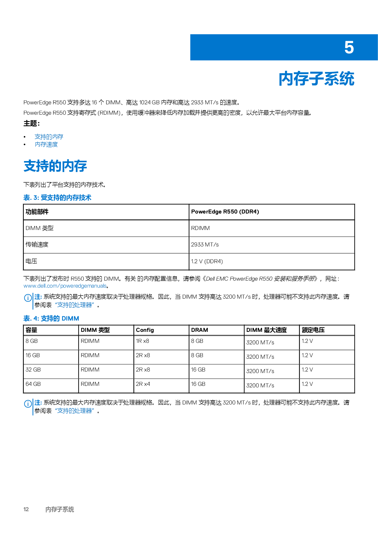 DELL EMC PowerEdge R550 機架式服務器技術指南PDF第12頁
